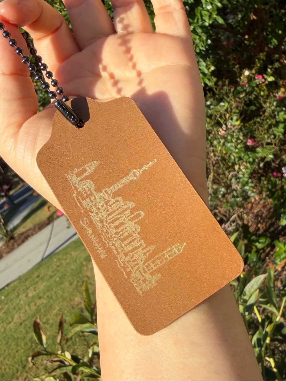 New Coach Large Leather Hangtag with Shanghai Print, 1 3/4”(L) x 3”(H)